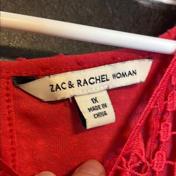 Zac & Rachel Woman Red Sleeveless Textured Blouse with Crochet Neckline Size 1X - Picture 3 of 4